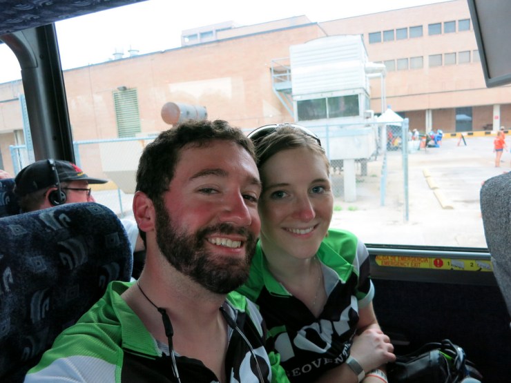 On the bus, windblown, sunburned, tired, and ready to go home!