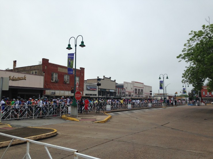 Looking down finally to the start line all the way to the right.